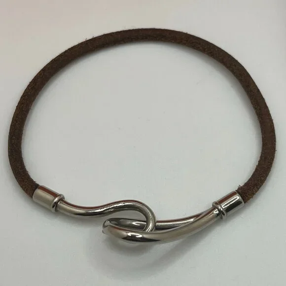 Men's Hermes Brown Leather & Palladium Jumbo H Bracelet - Picture 5 of 5